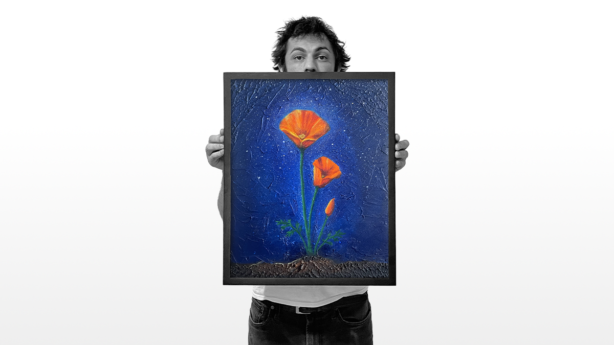 California Poppies: Textured acrylic on canvas painting.
